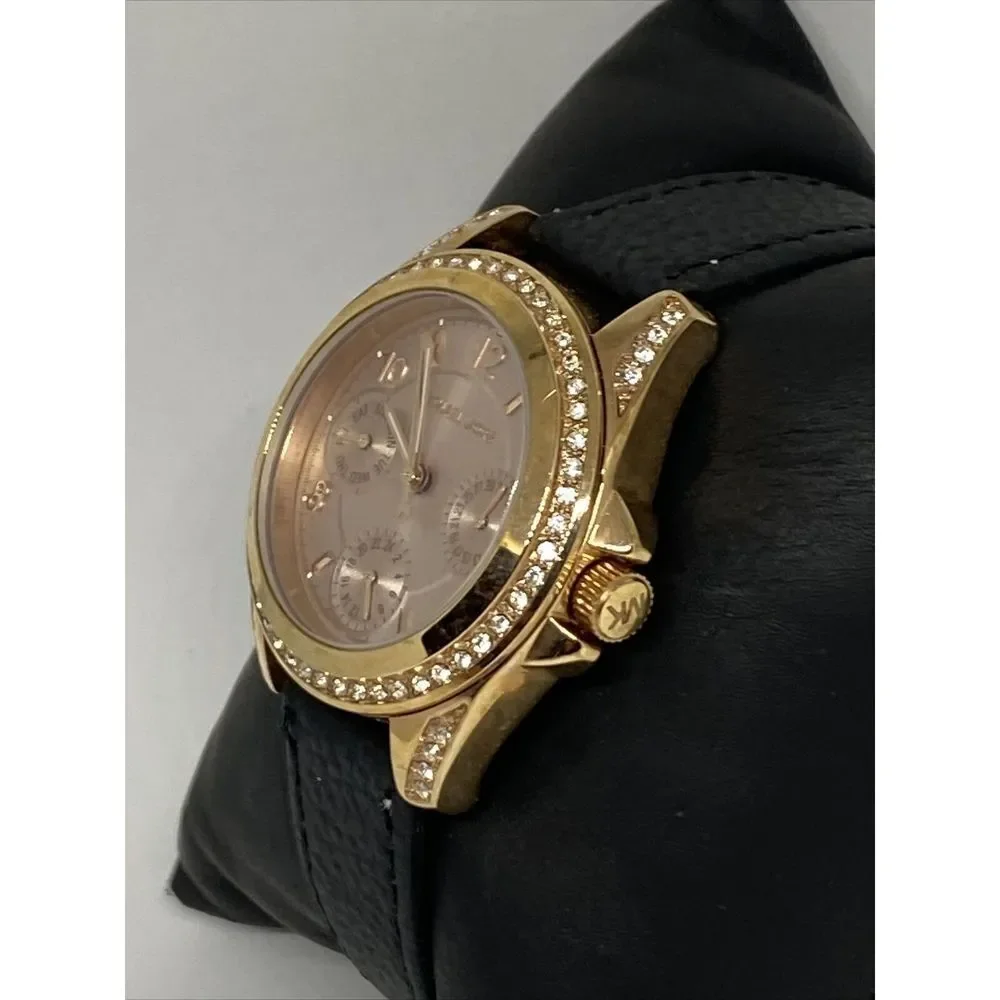 Michael Kors Blair MK6175 Women's Black Leather Analog Quartz Dial Watch EY674